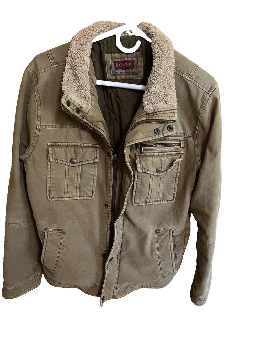 Levi's Men's Khaki Canvas Military Field Jacket Quilted Size M LM8CC046